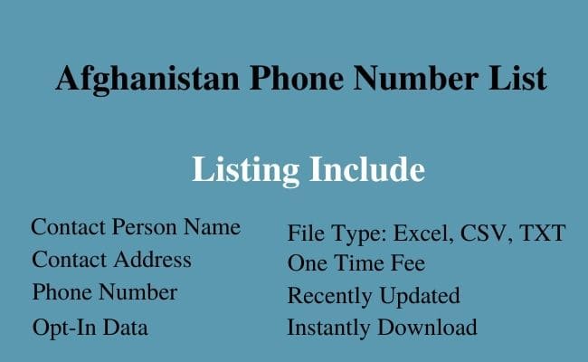 Afghanistan phone number list